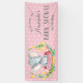 Meisje Olifant Baby shower Roze en Grijs Banner (Verticaal)