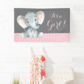 Meisje Olifant Baby shower Roze en Grijs Banner (Insitu)