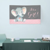 Meisje Olifant Baby shower Roze en Grijs Banner (Beurs)