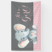Meisje Olifant Baby shower Roze en Grijs Banner (Verticaal)
