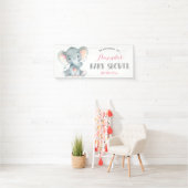 Meisje Olifant Baby shower Roze en Grijs Banner (Insitu)
