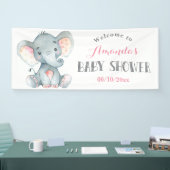 Meisje Olifant Baby shower Roze en Grijs Banner (Beurs)