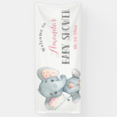Meisje Olifant Baby shower Roze en Grijs Banner (Verticaal)