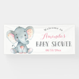 Meisje Olifant Baby shower Roze en Grijs Banner