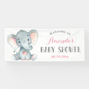 Meisje Olifant Baby shower Roze en Grijs Banner