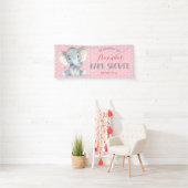 Meisje Olifant Baby shower Roze en Grijs Banner (Insitu)