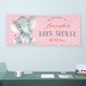 Meisje Olifant Baby shower Roze en Grijs Banner (Beurs)