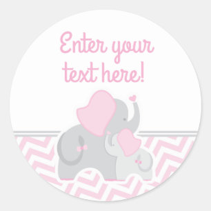 Meisje Olifant Baby shower Roze Grijs Chevron Ronde Sticker