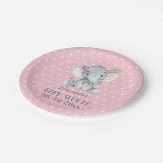 Meisje Olifant Baby shower Roze Papier Bord (Gekanteld)