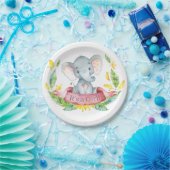 Meisje Olifant Baby shower Roze Papier Bord (Feest)