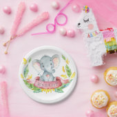 Meisje Olifant Baby shower Roze Papier Bord (Feest)