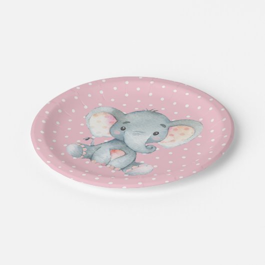 Meisje Olifant Baby shower Roze Papier Bord (Gekanteld)