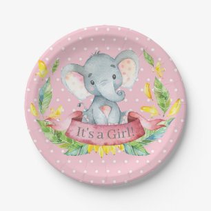Meisje Olifant Baby shower Roze Papier Bord