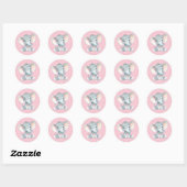 Meisje Olifant Baby Shower Roze Ronde Sticker (Vel)