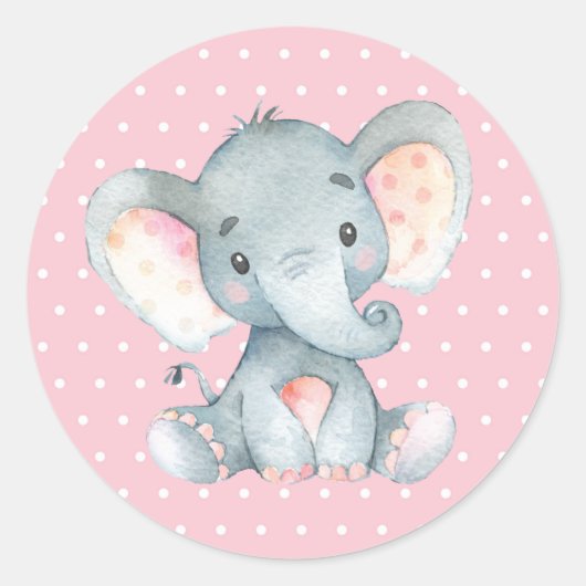 Meisje Olifant Baby Shower Roze Ronde Sticker (Voorkant)