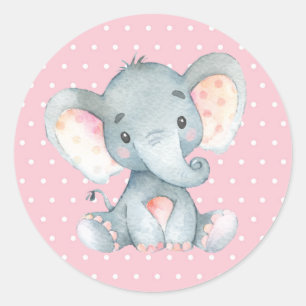 Meisje Olifant Baby Shower Roze Ronde Sticker