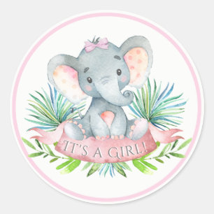 Meisje Olifant Baby Shower Stickers