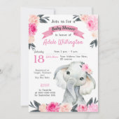 Meisje Olifant Bloemen Roze Rozen Rustiek Elegant Kaart (Voorkant)