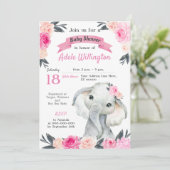 Meisje Olifant Bloemen Roze Rozen Rustiek Elegant Kaart (Staand voorkant)