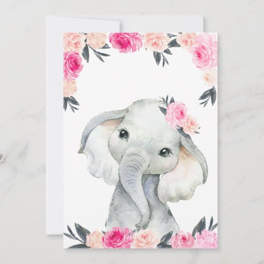 Meisje Olifant Bloemen Roze Rozen Rustiek Elegant Kaart (Achterkant)