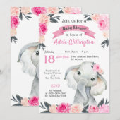 Meisje Olifant Bloemen Roze Rozen Rustiek Elegant Kaart (Voorkant / Achterkant)