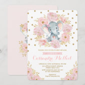Meisje Olifant Blush Roze Bloemen Baby Meisje Douc Kaart (Voorkant / Achterkant)