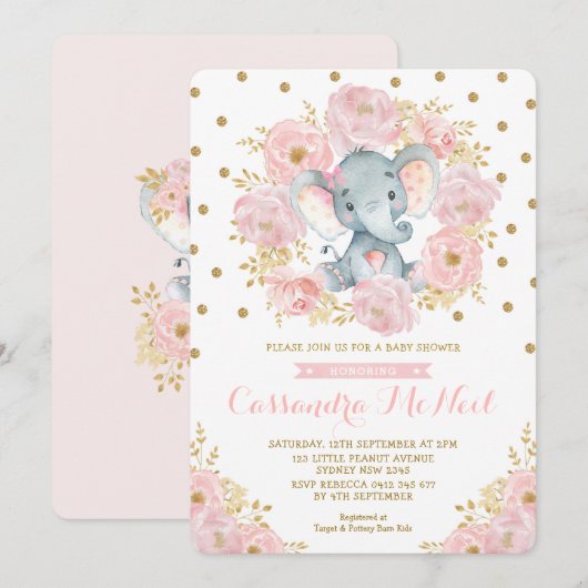 Meisje Olifant Blush Roze Bloemen Baby Meisje Douc Kaart (Voorkant / Achterkant)