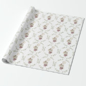 Meisje Olifant Botanische Bloemen Boho Baby shower Cadeaupapier (Uitgerold)