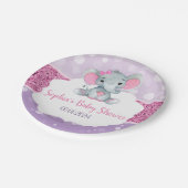 Meisje olifant douche roze Paarse papieren servett Bordje (Gekanteld)