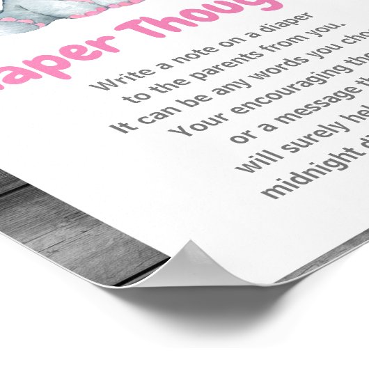 Meisje olifant luier gedachten Baby shower teken Poster (Hoek)