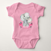 Meisje Olifant met aangepaste naam Roze Bodysuit R (Voorkant)