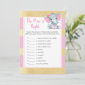 Meisje olifant raden de prijs Baby shower spel Kaart (Staand voorkant)