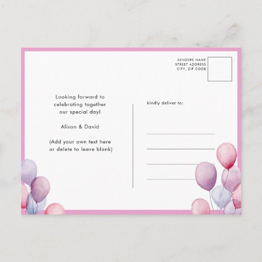 Meisje olifant roze ballon script schattig Baby sh Uitnodiging Briefkaart (Achterkant)