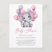 Meisje olifant roze ballon script schattig Baby sh Uitnodiging Briefkaart (Voorkant)