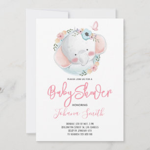 Meisje Olifant Roze Zachte Baby Shower Uitnodiging