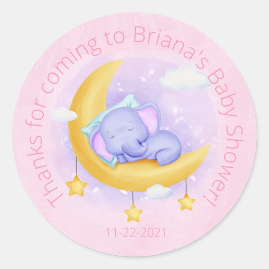 Meisje Olifant Schattige Baby shower Favor Sticker (Voorkant)