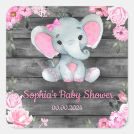 Meisje Olifant Shower Floral Roze Stickers Labels