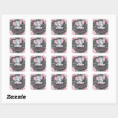 Meisje Olifant Shower Floral Roze Stickers Labels (Vel)