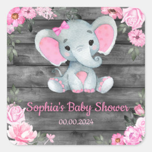 Meisje Olifant Shower Floral Roze Stickers Labels