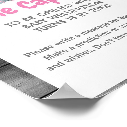 Meisje Olifant Tijd Capsule Baby shower Teken Poster (Hoek)