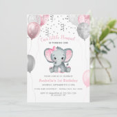 Meisje Olifant Waterverf Ballonnen 1e Verjaardag Kaart (Staand voorkant)