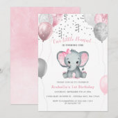 Meisje Olifant Waterverf Ballonnen 1e Verjaardag Kaart (Voorkant / Achterkant)