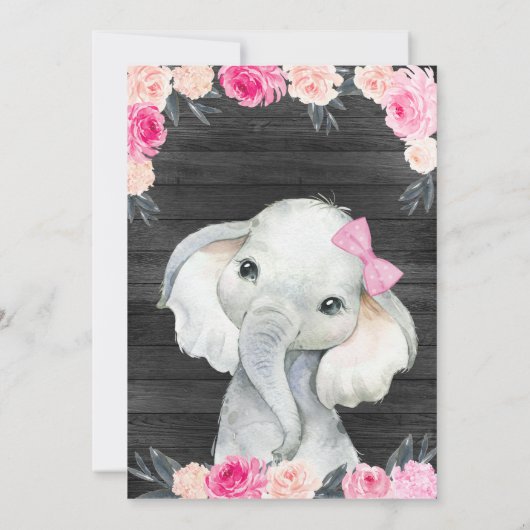 Meisje Olifant Waterverf Bloemen Rozen Rozen Houte Kaart (Achterkant)