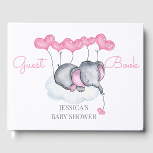 Meisje Olifant Wit en Roze Baby shower Gastenboek