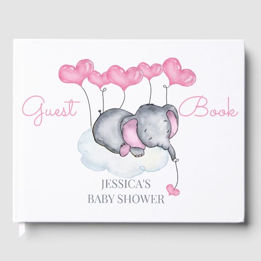 Meisje Olifant Wit en Roze Baby shower Gastenboek (Voorkant)