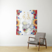 Meisje Olifant Zonnebloem Baby Shower Achtergrond Wandkleed (In situ)