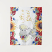 Meisje Olifant Zonnebloem Baby Shower Achtergrond Wandkleed (Voorkant)