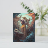 Meisje omringd door Alien Monsters Surreal Art Briefkaart (Staand voorkant)