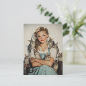 Meisje omringd door konijntjes briefkaart (Staand voorkant)