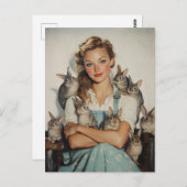 Meisje omringd door konijntjes briefkaart (Voorkant / Achterkant)